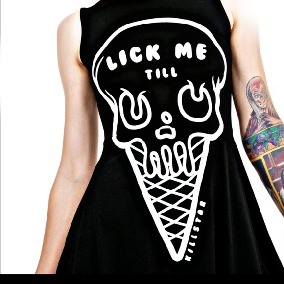 KILLSTAR ✦ “iScream” Skater Dress ✦ Gothic Black Flock Skull Graphic Soft Jersey - Picture 8 of 15